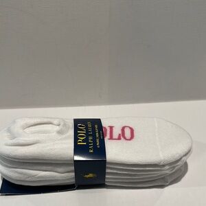 NWT Ralph Lauren Polo Footsie (6) Pack White Socks W/ POLO in Pink, Green, Blue.